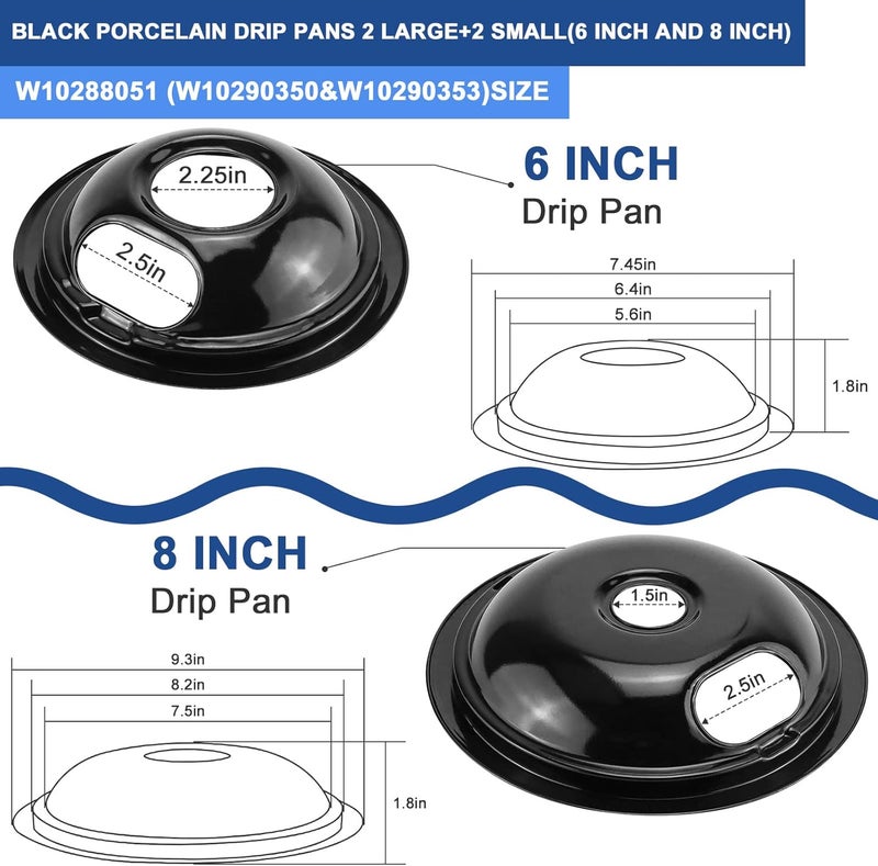 Fetechmate W10290350 W10290353 Porcelain Burner Drip Pans and MP22YA Electric Range Stove Element Set Replacement for Ama-na Whirl-pool Electric Range Stove Top Replace W10288051 Black Burner Kit by - Image 4